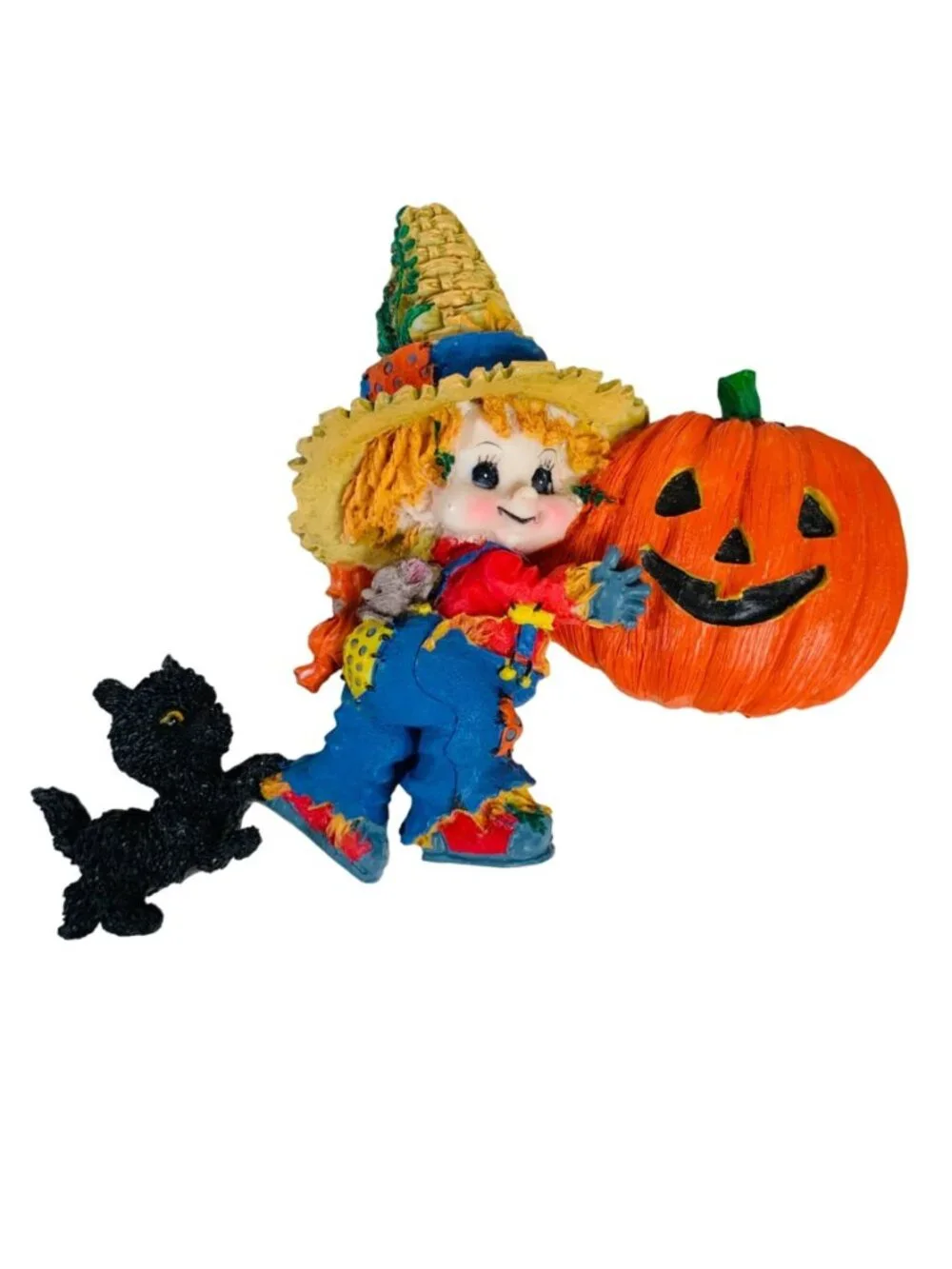 Halloween Scarecrow Wall Hanging Resin Pumpkin Black Cat Kitsch Decor 9